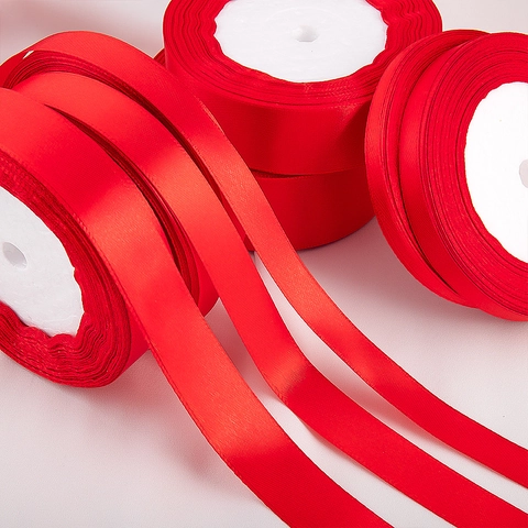 Red Satin Ribbon Polyester Fabric Ribbon Roll For Gift Wrapping Wedding Decor DIY Handcraft Baking Cake Box Packaging Ribbon