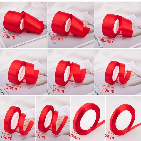 Red Satin Ribbon Polyester Fabric Ribbon Roll For Gift Wrapping Wedding Decor DIY Handcraft Baking Cake Box Packaging Ribbon