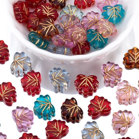 Acrylic Leaf Shaped Crystal Loose Beads For DIY Jewelry Making Gilded Vein Spacer Beads Colorful Autumn Maple Leaf Charms