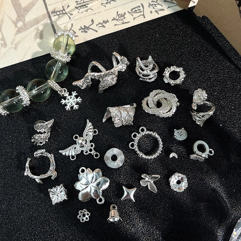 Vintage Silver Alloy DIY Jewelry Accessories Charms For Bracelet Necklace Earring Making Retro Chinese Style Flower Butterfly Snowflake Angel Wing Beading Materials