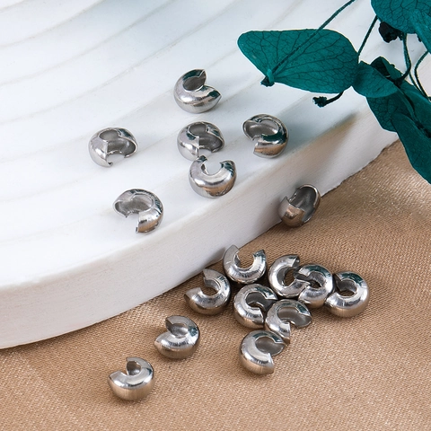 Stainless Steel Crescent Crimp Bead Covers Half Moon Knot End Fastener Jewelry Findings For DIY Bracelet Necklace Making