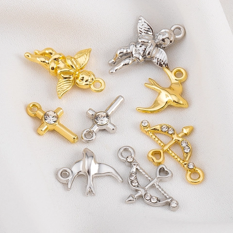 Alloy Cupid Arrow Cross Pendant Rhinestone Charms Gold Silver Plated Jewelry Findings For Bracelet Necklace Making Women