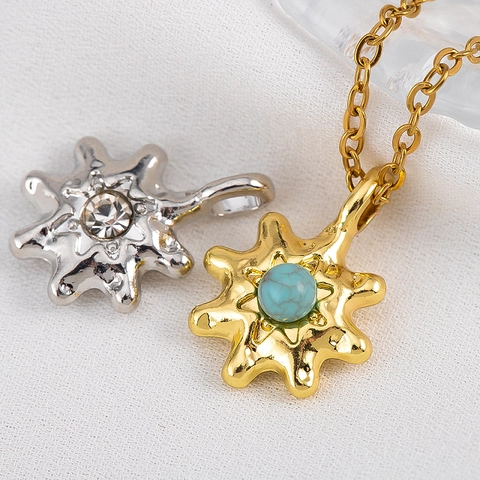 DIY Alloy Sun Star Hexagram Pendant With Zirconia Turquoise Bead Gold Silver Plated Charms For Necklace Bracelet Jewelry Making Women