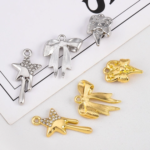 Alloy Rhinestone Star Heart Bow Pendants DIY Necklace Bracelet Earring Jewelry Accessories Gold Silver Plated Charms