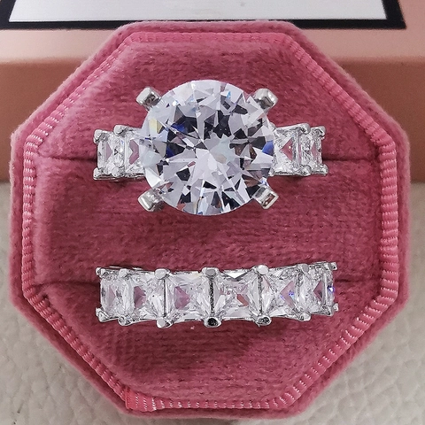 Dames Mode Koperen Hoofdring En Eternity Band Set Ronde Roze Witte Zirkonia Statement Ring Voor Bruiloft Sieraden