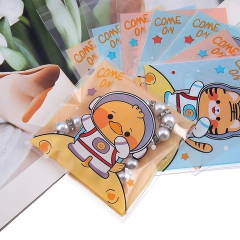 Cartoon Dier Patroon Zelfklevende Plastic Zakken Voor Sieraden Cadeau Kleine Accessoires Verpakking Transparante OPP Zakken