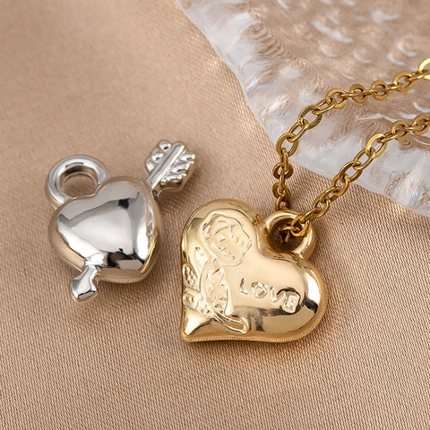 CCB Heart Charms For DIY Jewelry Making Love Hollow Engraved Pendants For Necklace Bracelet Earring Gold Silver Heart Pendants
