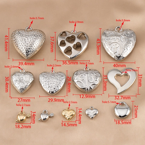CCB Heart Charms For DIY Jewelry Making Love Hollow Engraved Pendants For Necklace Bracelet Earring Gold Silver Heart Pendants