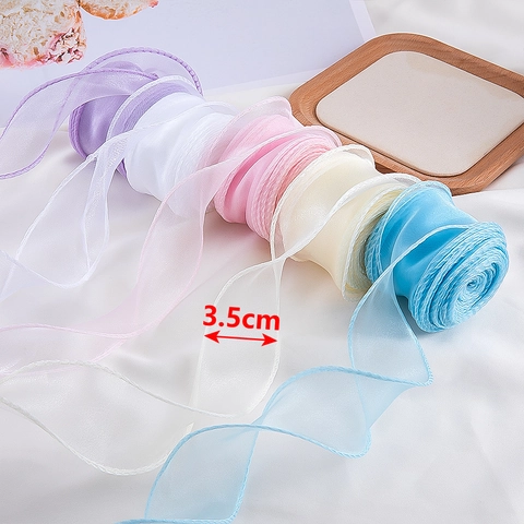 Golvende Rand Polyester Organza Lint Voor Bloemboeket Verpakking Taart Decoratie DIY Craft Geplooid Visstaart Gaas Lint