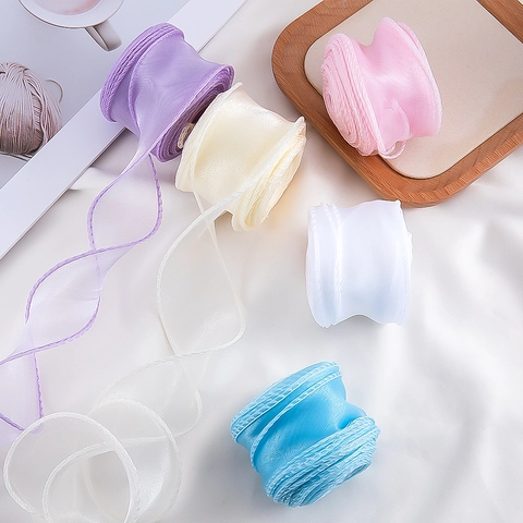 Golvende Rand Polyester Organza Lint Voor Bloemboeket Verpakking Taart Decoratie DIY Craft Geplooid Visstaart Gaas Lint