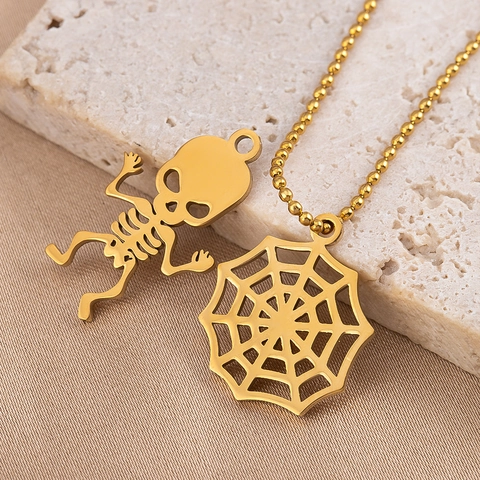 Halloween Stainless Steel Pendants Charms Spider Web Skull Bat Coffin Ghost For DIY Necklace Bracelet Making Accessories