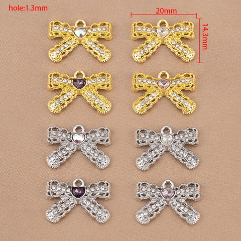 Vintage Alloy Bowknot Heart Pendant Rhinestone Lace Trim Jewelry Findings For DIY Necklace Bracelet Making Accessory