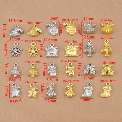 Alloy Christmas Rhinestone Pendants For DIY Jewelry Making Santa Claus Snowman Christmas Tree Sock Charms Accessories Gold Silver