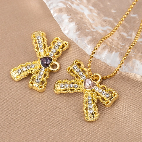 Vintage Alloy Bowknot Heart Pendant Rhinestone Lace Trim Jewelry Findings For DIY Necklace Bracelet Making Accessory