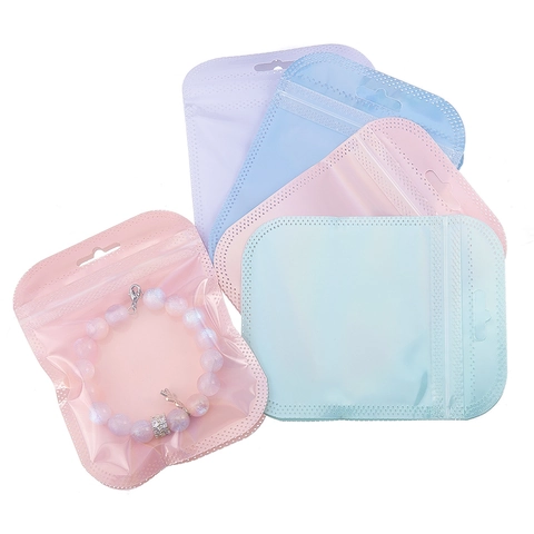 Holografische Plastic Ziplock Zak Macaron Kleuren Sieraden Verpakking Kleine Kaart Cadeau Opslag Laser Hersluitbare Zak Voor Oorbellen