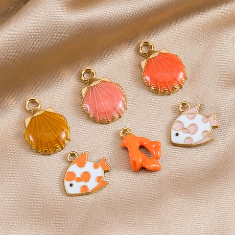 Ocean Theme Alloy Enamel Marine Life Charms Shell Fish Coral Heart Pendants For DIY Earring Necklace Jewelry Making Jewelry