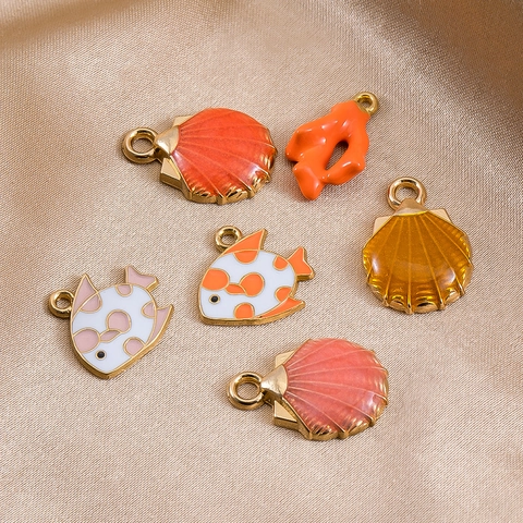 Ocean Theme Alloy Enamel Marine Life Charms Shell Fish Coral Heart Pendants For DIY Earring Necklace Jewelry Making Jewelry