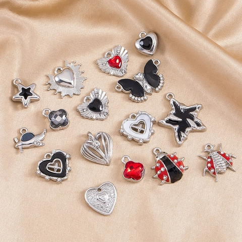 Vintage Alloy Enamel Rhinestone Heart Butterfly Star Plane Charms For DIY Necklace Bracelet Jewelry Making Pendants Accessories