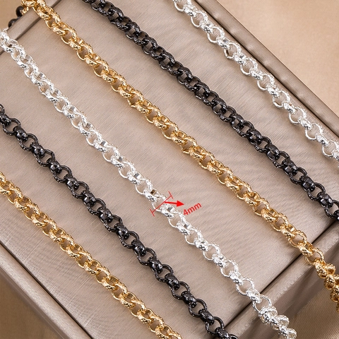DIY Jewelry Making Copper Chain 4mm Flat Embossed Rollo Link Chain Electroplated Color Preservation For Necklaces Bracelets