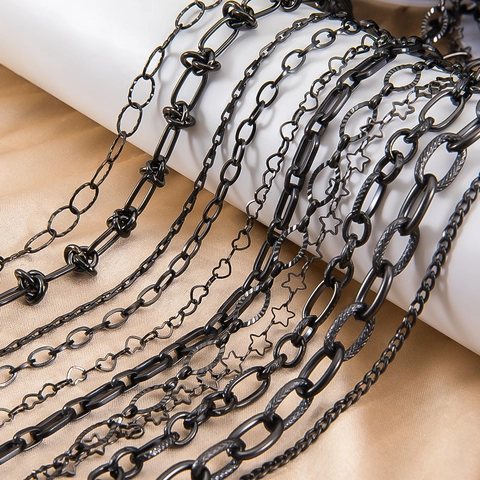 Black Stainless Steel DIY Jewelry Chain Roll For Necklace Bracelet Making Heart Star Link Industrial Style Handmade Accessory