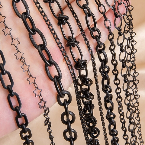 Black Stainless Steel DIY Jewelry Chain Roll For Necklace Bracelet Making Heart Star Link Industrial Style Handmade Accessory