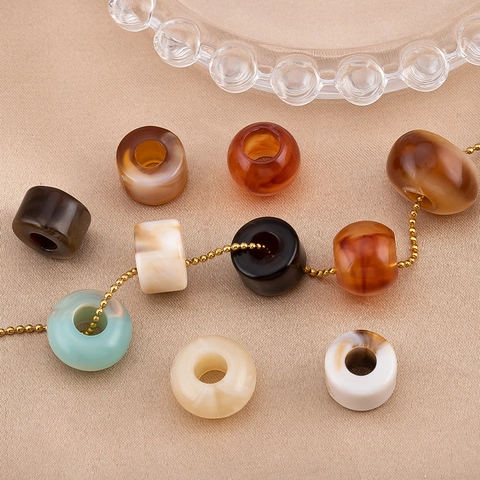 Acrylic Marbled Geometric Large Hole Beads Loose Spacer Beads For DIY Bracelet Necklace Jewelry Making Handmade Crafts