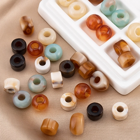 Acrylic Marbled Geometric Large Hole Beads Loose Spacer Beads For DIY Bracelet Necklace Jewelry Making Handmade Crafts