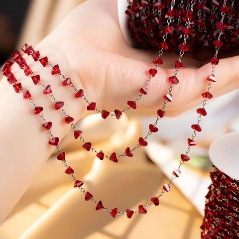 Handmade Red Artificial Crystal Beaded Copper Chain For Necklace Bracelet DIY Jewelry Making Accessory Electroplated Metal Link Chain