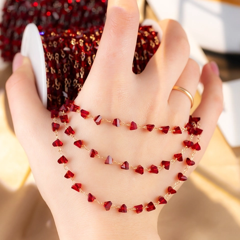Handmade Red Artificial Crystal Beaded Copper Chain For Necklace Bracelet DIY Jewelry Making Accessory Electroplated Metal Link Chain