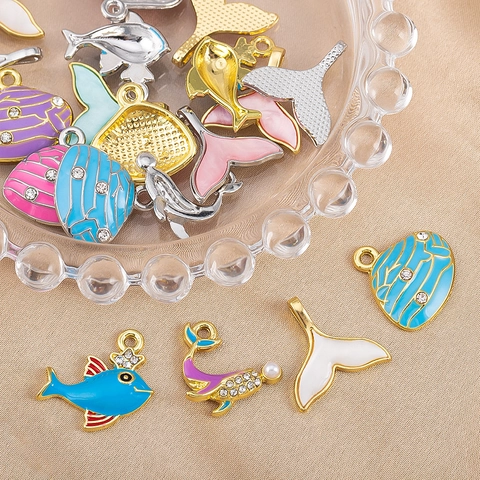 Colgantes de Tema Oceano de Aleación Esmalte Cola de Sirena Ballena Concha Charms Para DIY Collar Pulsera Creación Joyas