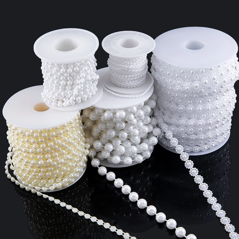 Artificial Pearl Sunflower Decorative Chain Plastic Bead Garland DIY Jewelry Making Bag Accessory Hair Decoration Accessory