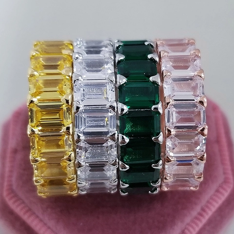 Emerald Cut Zirconia Eternity Band Ring For Women Gold Silver Rose Gold Plated Copper Minimalist Stackable Wedding Jewelry