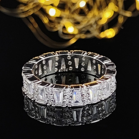 AAA Zircon Full Diamond Irregular Ring Copper Plated Silver Color Geometric Eternity Band For Women Fashion Jewelry Gift