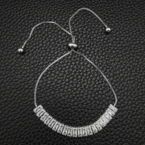 Adjustable Alloy Rhinestone Bolo Bracelet For Women Elegant Baguette Cut Stone Box Chain Bracelet Fashion Jewelry Gift