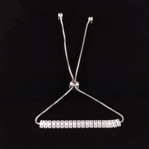 Adjustable Alloy Rhinestone Bolo Bracelet For Women Elegant Baguette Cut Stone Box Chain Bracelet Fashion Jewelry Gift