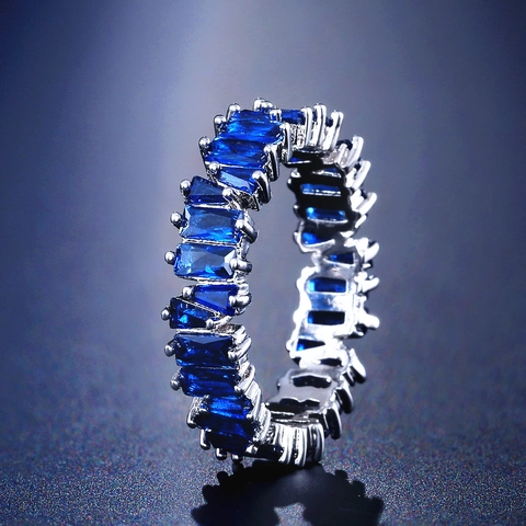 Luxury Copper Baguette Cut Zirconia Eternity Ring For Women Multi Color Gold Silver Plated Fashion Wedding Party Finger Jewelry