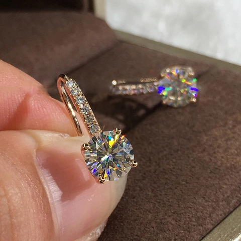 Luxury Cupronickel Round Drop Earrings For Women Sparkling Rhinestone Elegant Silver Rose Gold Plated Wedding Party Jewelry