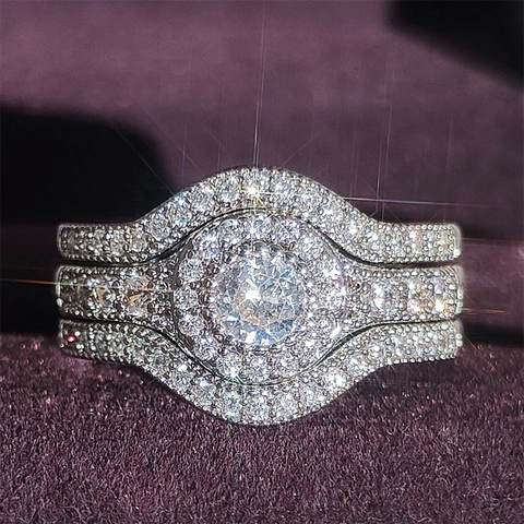 Bagues Halo Rondes En Cuivre De Luxe Avec Strass Pour Femme Mariage Fiançailles Bijoux CZ Brillants Pour Doigt