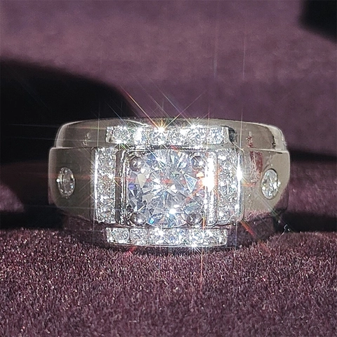 Bague Vintage Homme Large Anneau Cuivre Strass Grand Carré Coupe Ronde Bijoux Luxe Masculin Électroplaqué Accessoire