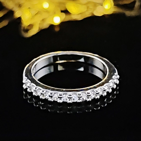 Elegant Silver Plated Copper Rhinestone Eternity Ring For Women Half Row Clear Stone Stackable Band Ring Fashion Jewelry Gift