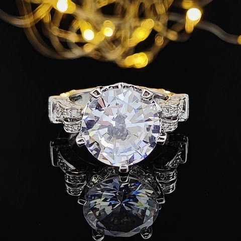 Vintage Luxury Copper Rhinestone Engagement Ring For Women Crown Setting Geometric Micro Pave Inlaid Fashion Jewelry Ring