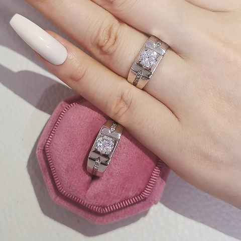 Herren Mode Kupfer Ring Funkelnd Rund Strass Eingelegt Breites Band Schmuck Retro Elegant Fingerring Zubehör Geschenk