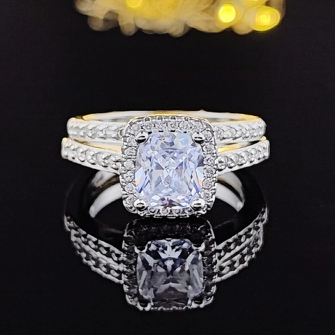Luxury Silver Plated Copper Zirconia Engagement Wedding Rings Round Halo Design Bridal Jewelry For Women Valentine's Day Gift