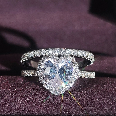 Ensemble de Bagues Romantiques en Cuivre en Forme de Cœur avec Strass pour Femmes Cadeau de Saint-Valentin Bijoux de Mariage