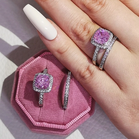 Luxury Cushion Cut Zirconia Ring For Women Copper Silver Plated Halo Pave Wedding Engagement Jewelry Bridal Jewelry