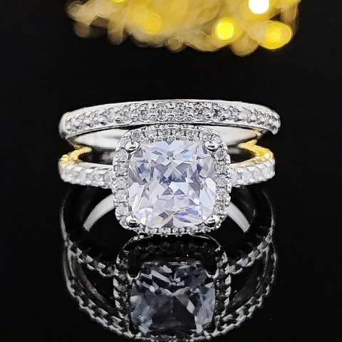 Luxury Cushion Cut Zirconia Ring For Women Copper Silver Plated Halo Pave Wedding Engagement Jewelry Bridal Jewelry