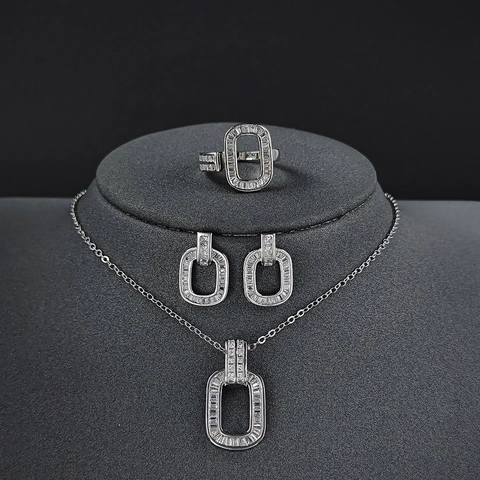 Geometrisch Hohl Kupfer Halskette Ohrringe Verstellbar Ring Strass Eingelegt Elegant Damen Schmuck Dubai Afrika Stil