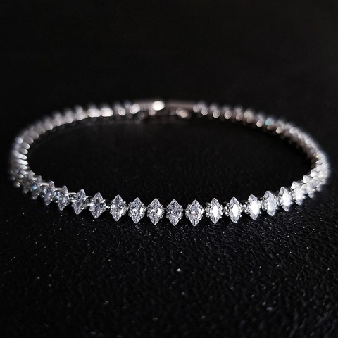 Marquise Cut Rhinestone Tennis Bracelet Copper Silver Plated Elegant Bridal Bracelet For Women Fashion Jewelry Gift