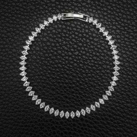 Marquise Cut Rhinestone Tennis Bracelet Copper Silver Plated Elegant Bridal Bracelet For Women Fashion Jewelry Gift