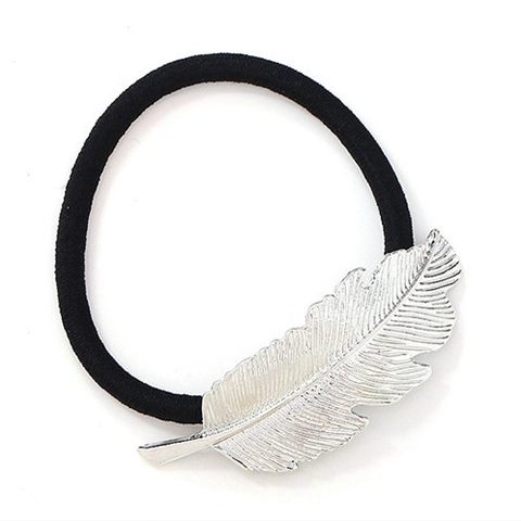 Minimalistischer Legierung Feder Haargummi Elastisch Vintage Gold Silber Blatt Ponytail Halter Damen Haarschmuck